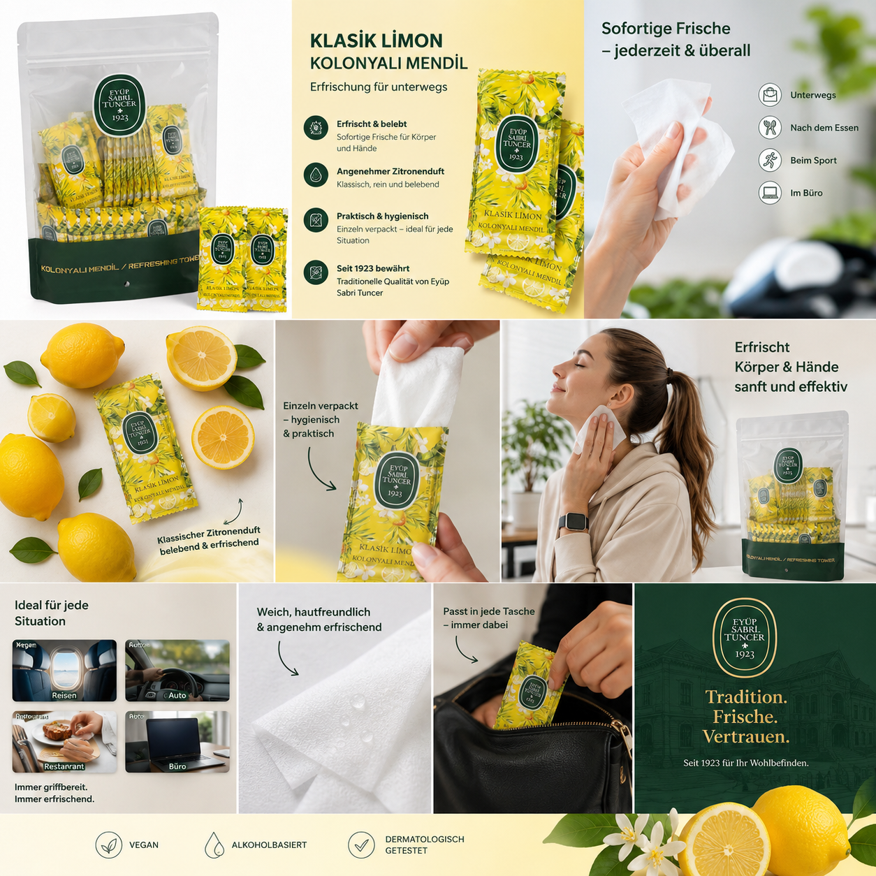Eyüp Sabri Tuncer Erfrischungstücher Zitrone (Kolonya Mendil Limon) 150 Stück