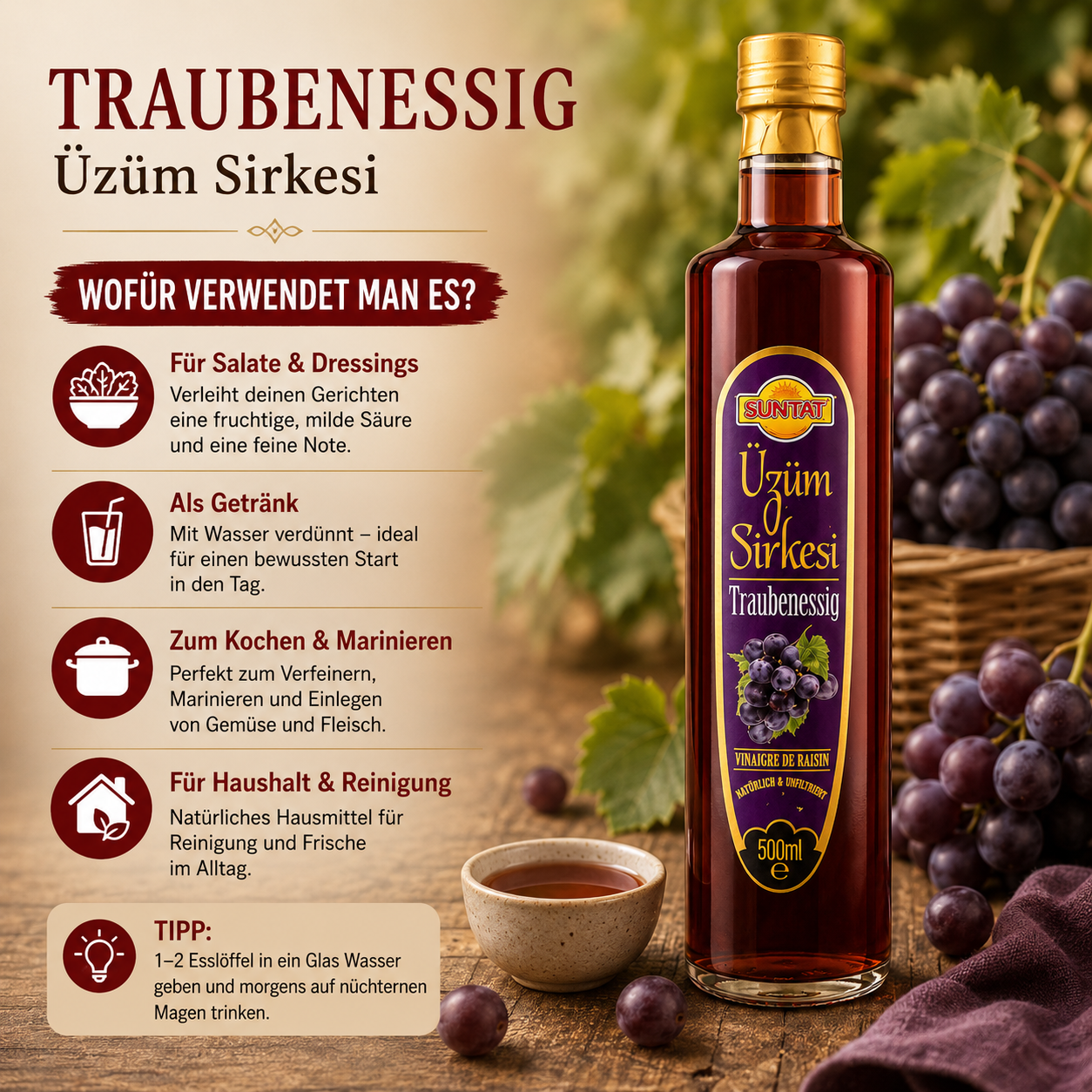 Traubenessig (Üzüm Sirkesi) - Suntat - 500 ml