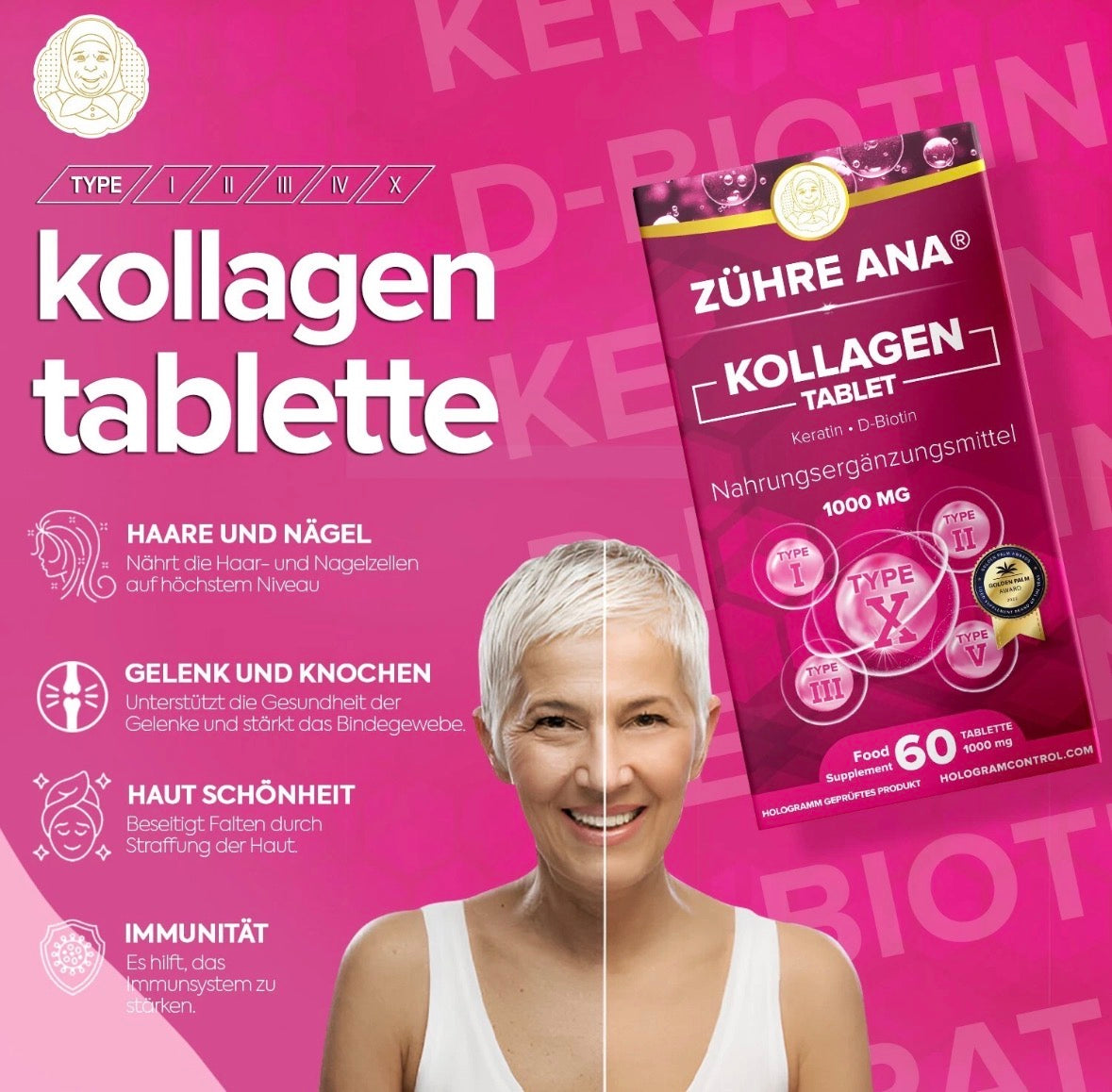 Zühre Ana – Kollagen Kapseln (Collagen Tablet) 60 Kapseln 1000 mg hochdosiert