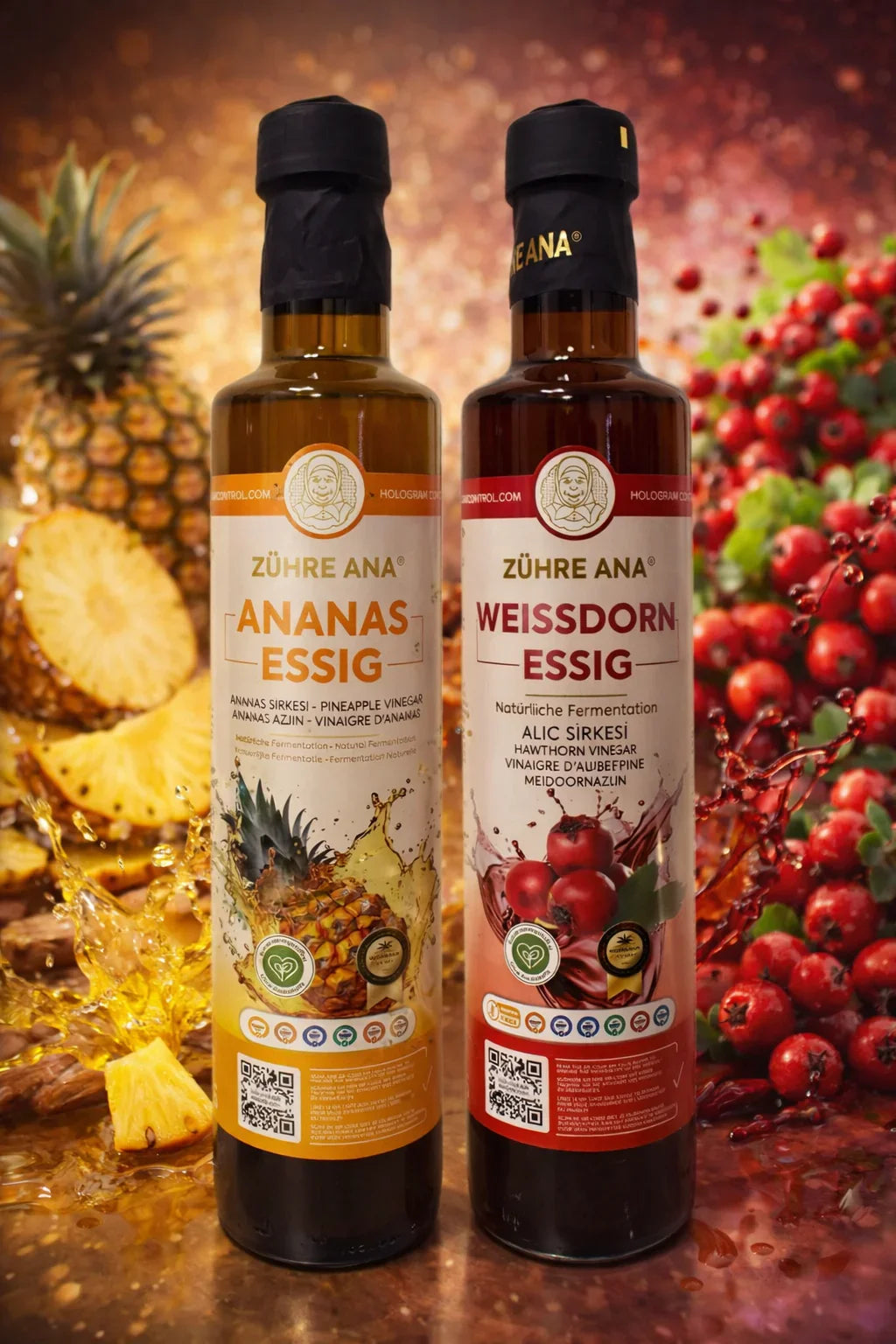 Zühre Ana 2er Set Ananas Essig & Weissdorn Essig 2x500ml - Naturnaturia