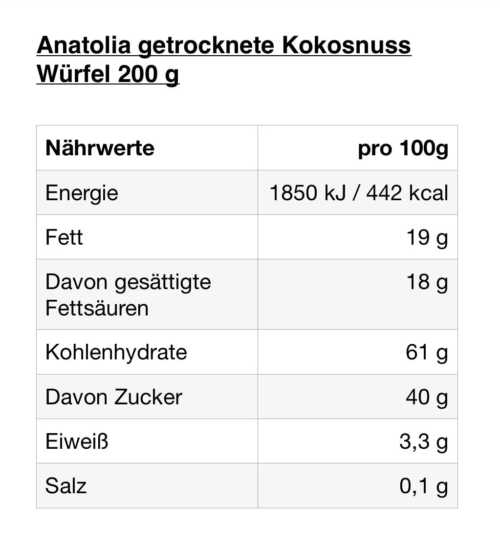 Anatolia getrocknete Kokosnuss Würfel - Naturnaturia