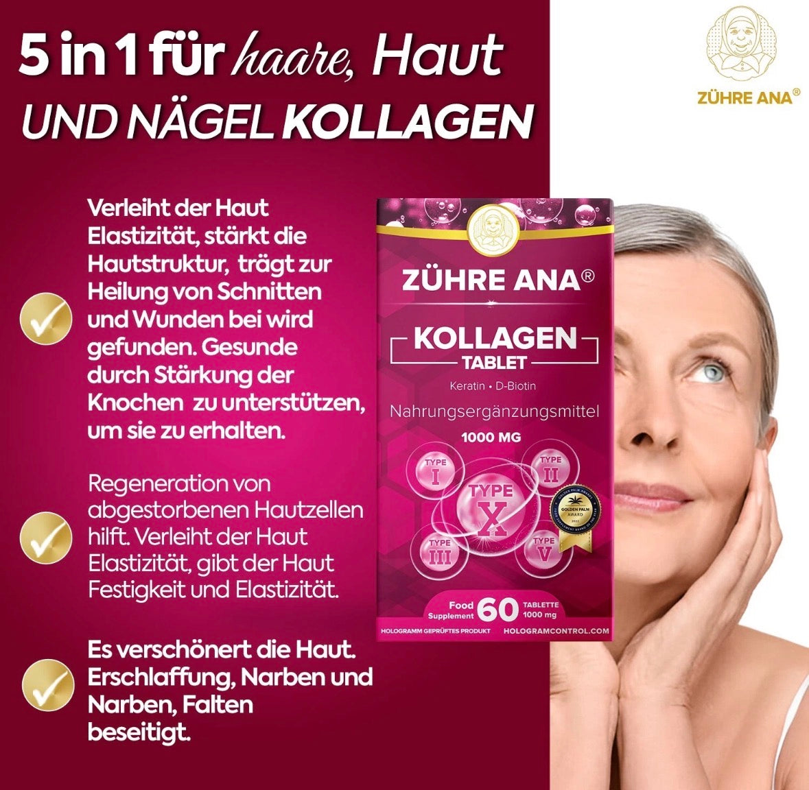 Zühre Ana – Kollagen Kapseln (Collagen Tablet) 60 Kapseln 1000 mg hochdosiert