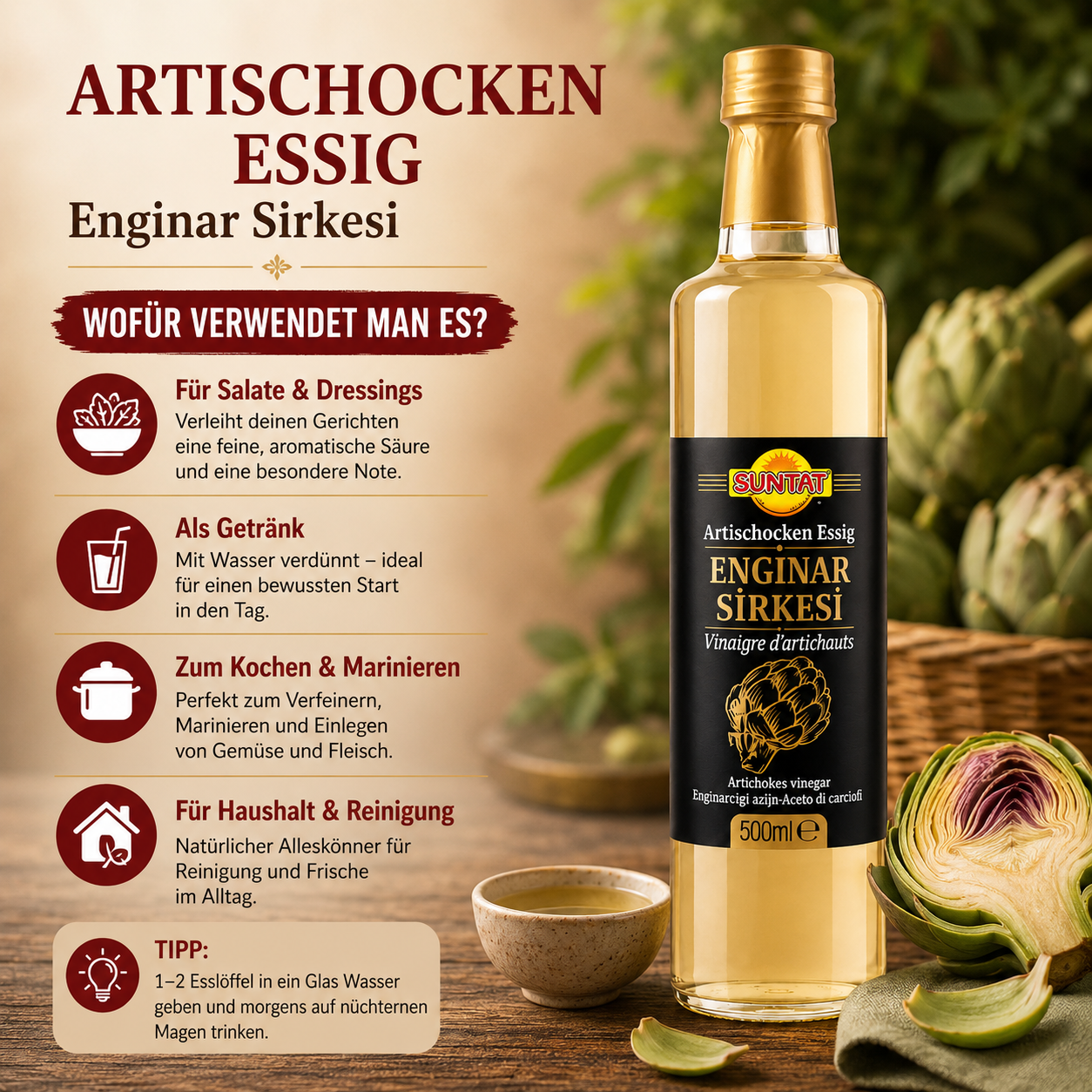 Artischockenessig (Enginar Sirkesi) - Suntat - 500 ml