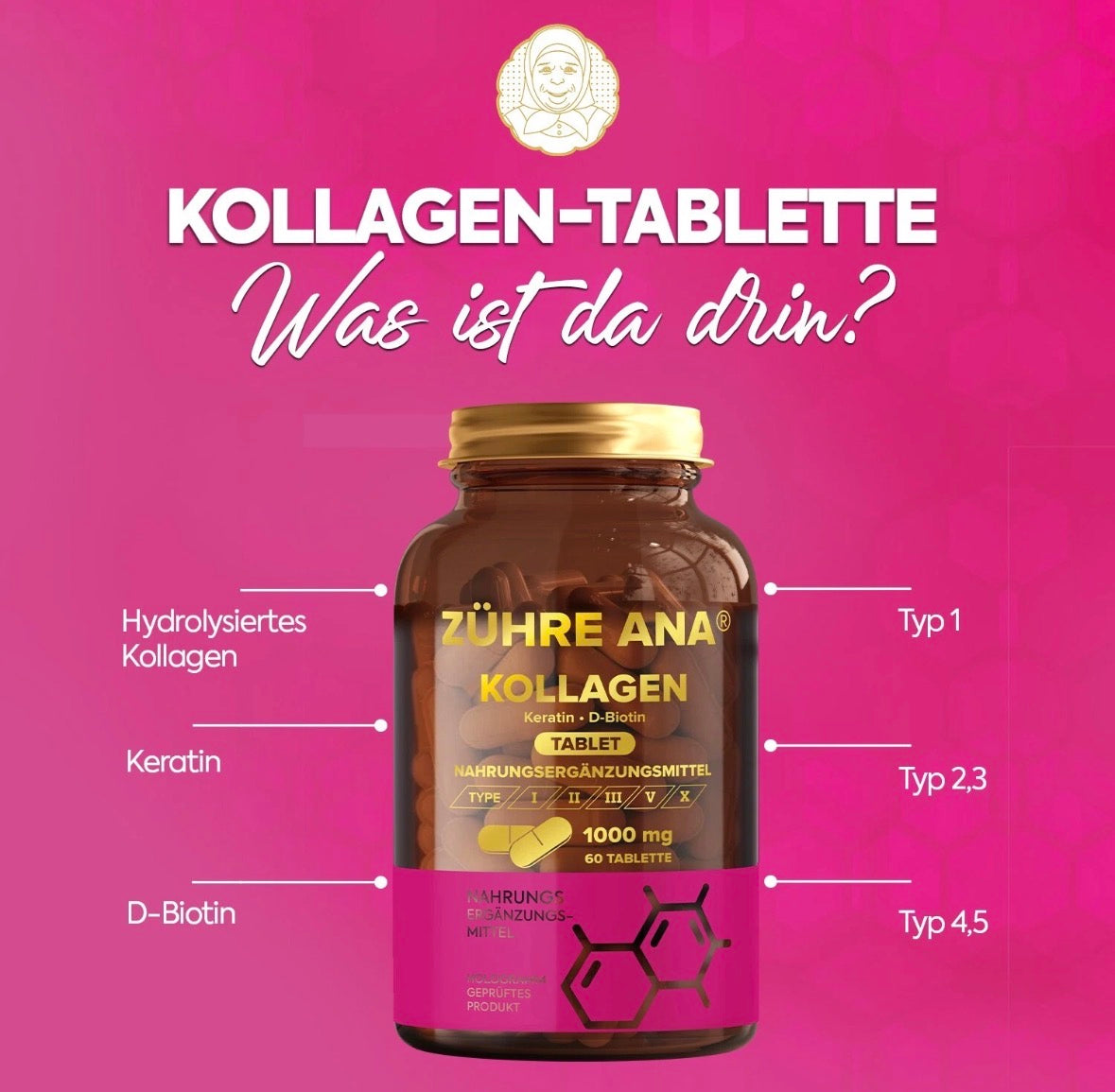 Zühre Ana – Kollagen Kapseln (Collagen Tablet) 60 Kapseln 1000 mg hochdosiert