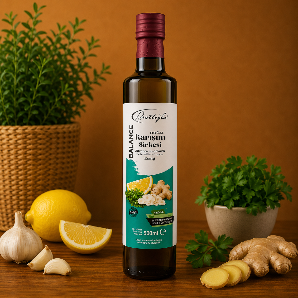 Rasitoglu Zitronen Knoblauch Petersilien Ingwer Essig 500 ml – Natürlich