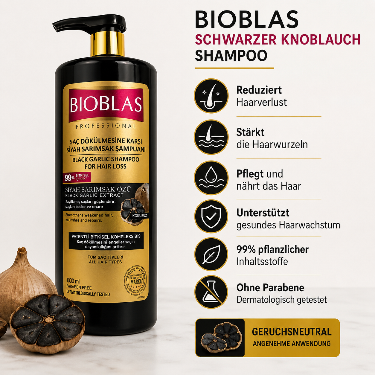 Bioblas Black Garlic Shampoo 1000 ml | 99 % natürliche Inhaltsstoffe