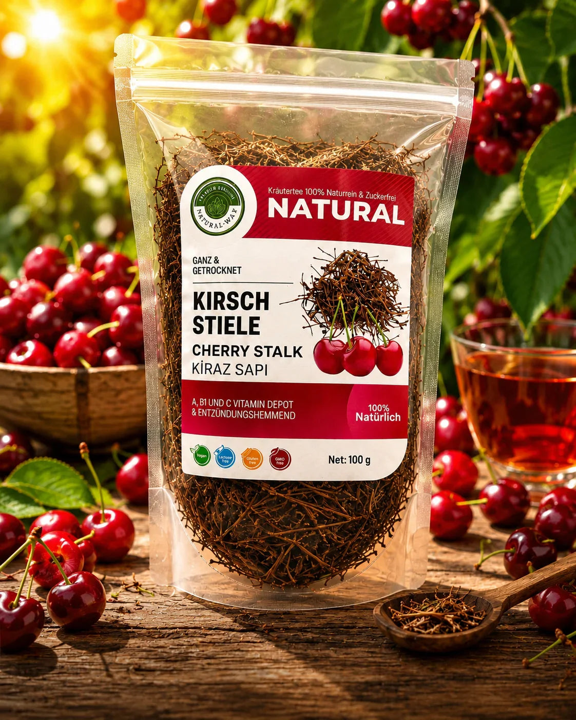 100% natürliche Kirschstiele, getrocknet und rein, ideal für Tee und Wohlbefinden