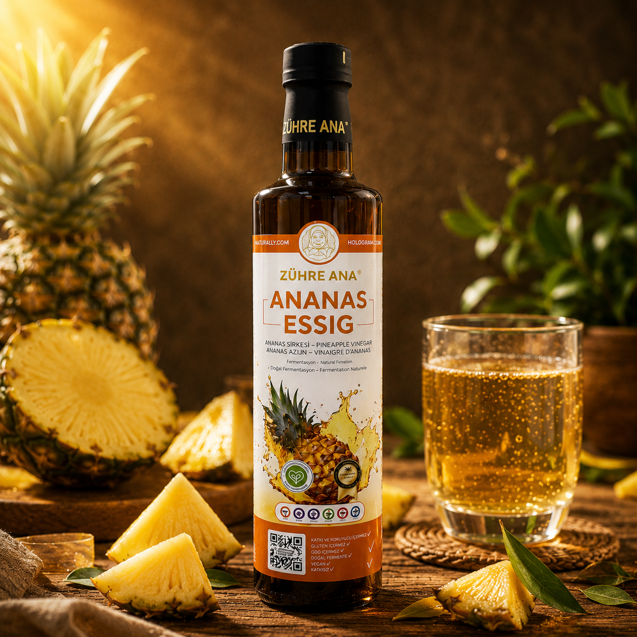 Zühre Ana Ananas Essig (Ananas Sirkesi) 500 ml – Natürlich Fermentierter Essig aus der Türkei