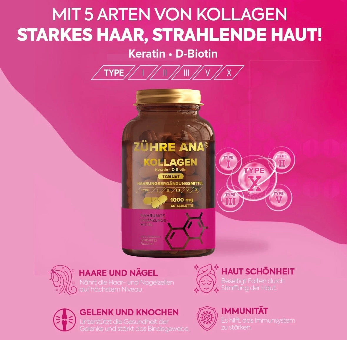 Zühre Ana – Kollagen Kapseln (Collagen Tablet) 60 Kapseln 1000 mg hochdosiert