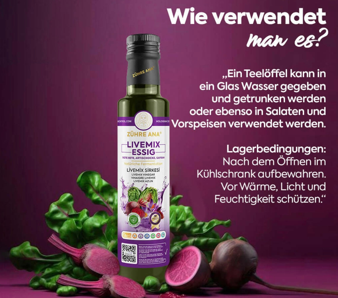 LiveMix (Rote Bete, Artischocken & Safran) Essig – Zühre Ana – 500 ml