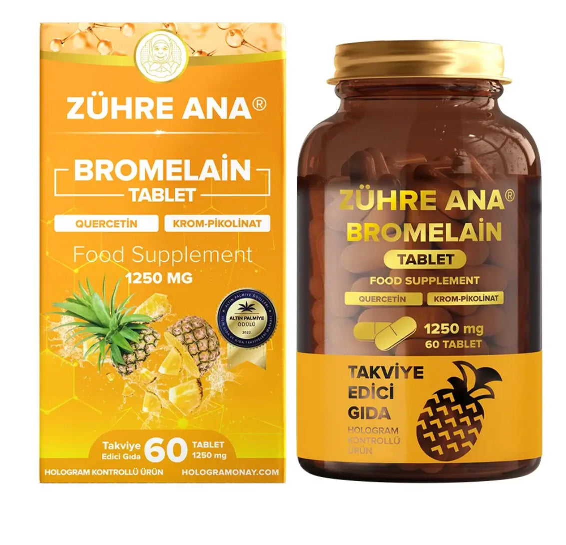 Bromelain Tabletten mit Ananas-Geschmack – Zühre Ana – 60 Kapseln 1250 mg