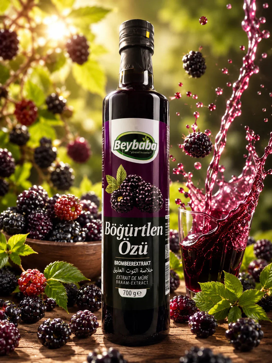 Beybaba Brombeerenextrakt 700g – naturreiner Saft mit frischen Brombeeren und spritzigem Spritzer
