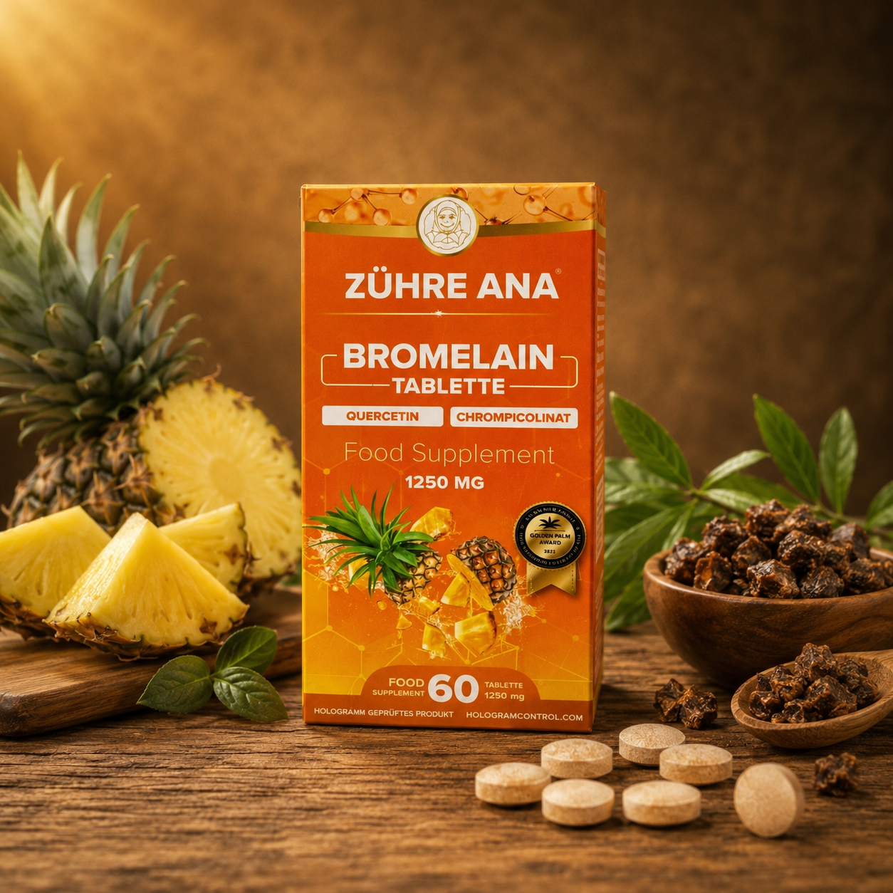 Bromelain Tabletten mit Ananas-Geschmack – Zühre Ana – 60 Kapseln – 1250 mg