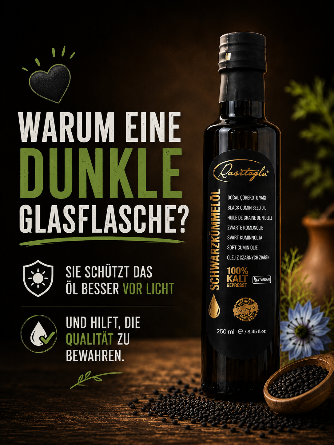 Schwarzkümmelöl 250 ml – Rasitoglu - 100 % Kaltgepresst