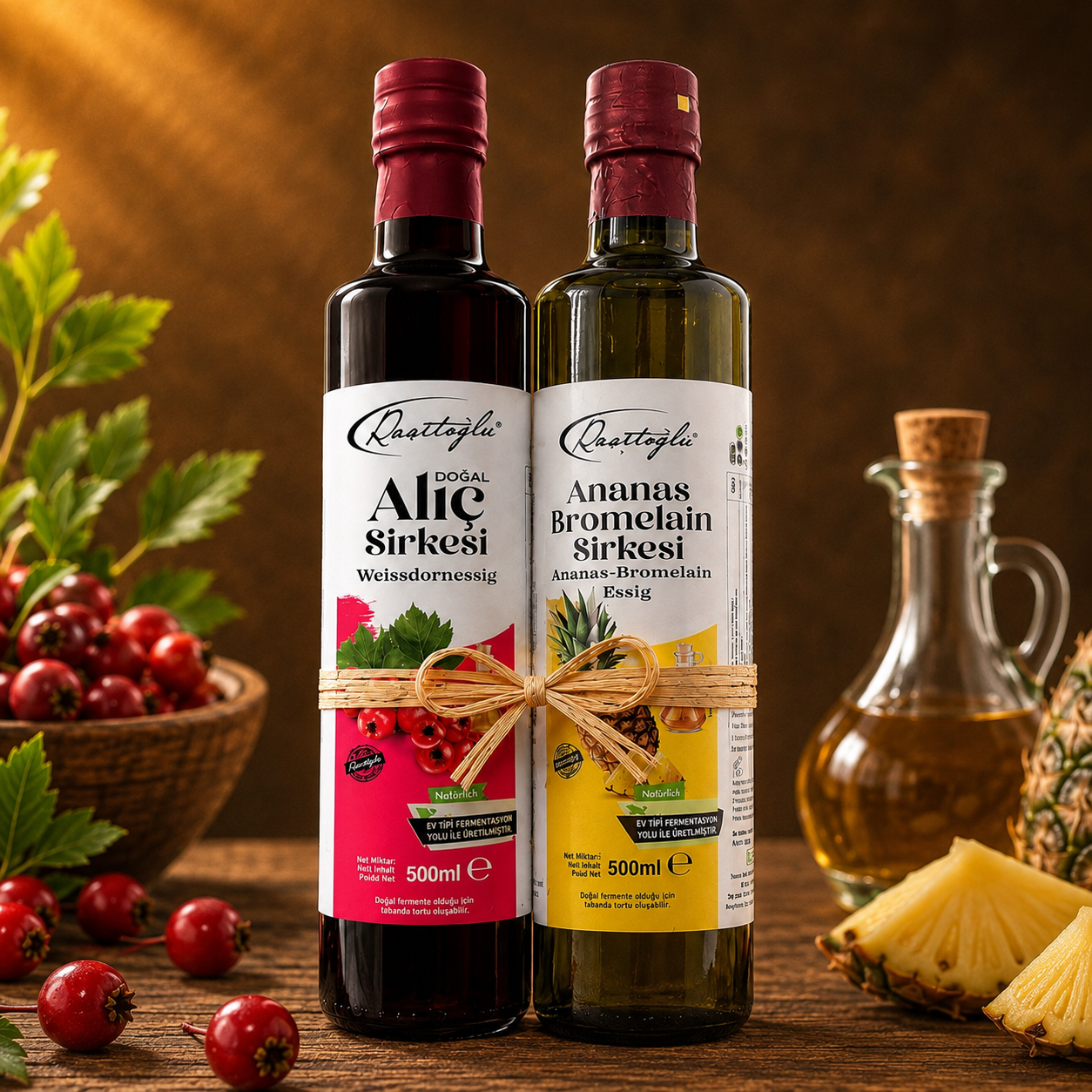 Rasitoglu Vital Duo – Weißdornessig & Ananas-Bromelain-Essig Set (2 x 500 ml)